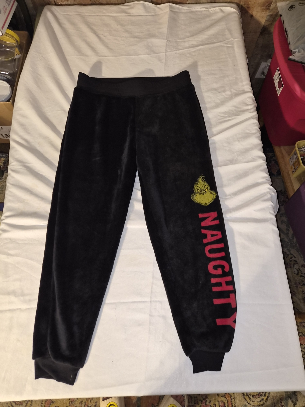 Black Joggers with Yellow Grinch Graphic and Red 'NAUGHTY' Side Text